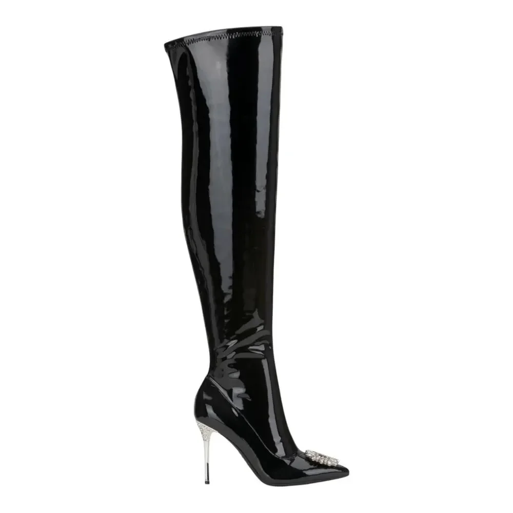 INC Women's Romina Embellished Over The Knee Boots Black Patent Size 5